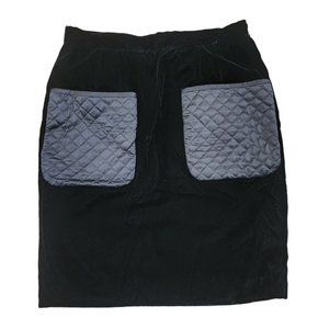 Valentino Boutique Velvet Pencil Skirt Quilted Pocket Black Vintage 14